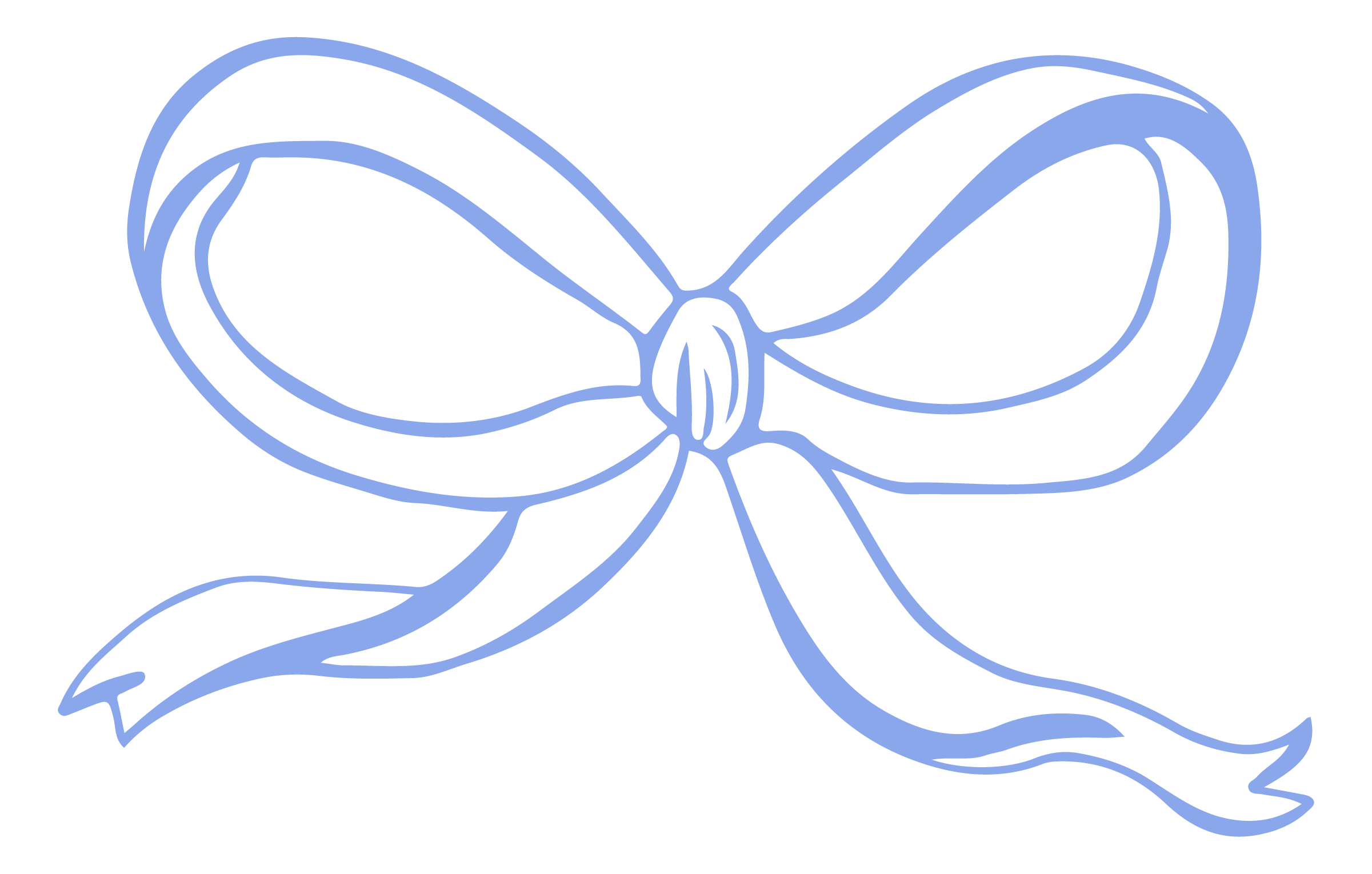 Blue Francis brand icon of a dreamy light blue ribbon bow, used as decorative element for jewelry milestone theme.