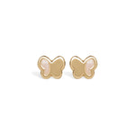 Blue Francis Butter Hudson Butterfly Studs in solid 14K gold with cream enamel wing accents, shown as a pair on white.