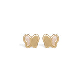 Blue Francis Butter Hudson Butterfly Studs in solid 14K gold with cream enamel wing accents, shown as a pair on white.