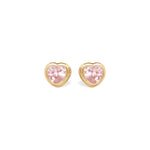 Blue Francis Rosi Twinkle Studs Pink, solid 14K gold heart stud earrings for girls with a bezel-set pink cubic zirconia