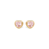 Blue Francis Rosi Twinkle Studs Pink, solid 14K gold heart stud earrings for girls with a bezel-set pink cubic zirconia