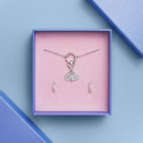 Blue Francis Liam Tennis Set in a gift box: sterling silver tennis racket necklace and hoop earrings