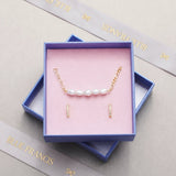 Blue Francis Melodie Pearl Set in a blue gift box: freshwater pearl bracelet and gold vermeil kids hoop earrings