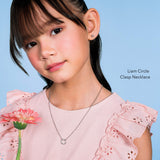 Girl wearing the Liam Circle Clasp Necklace in sterling silver
