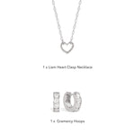 Liam Heart Set contents: Liam Heart Clasp Necklace and Gramercy Hoops