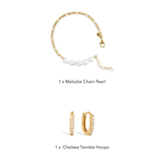 Melodie Pearl Set contents: Melodie Chain Pearl bracelet and Chelsea Twinkle Hoops