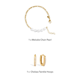 Melodie Pearl Set contents: Melodie Chain Pearl bracelet and Chelsea Twinkle Hoops