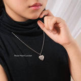 Rose Heart Locket worn on a 16-inch cable chain, a heart locket necklace for girls