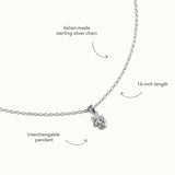Blue Francis Brooklyn Unicorn sterling silver necklace with interchangeable pendant and 16-inch Italian-made chain.