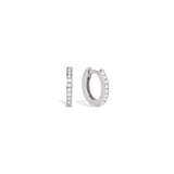 Blue Francis Gramercy Hoops Thin, thin rhodium-plated sterling silver huggie hoops for girls with cubic zirconia