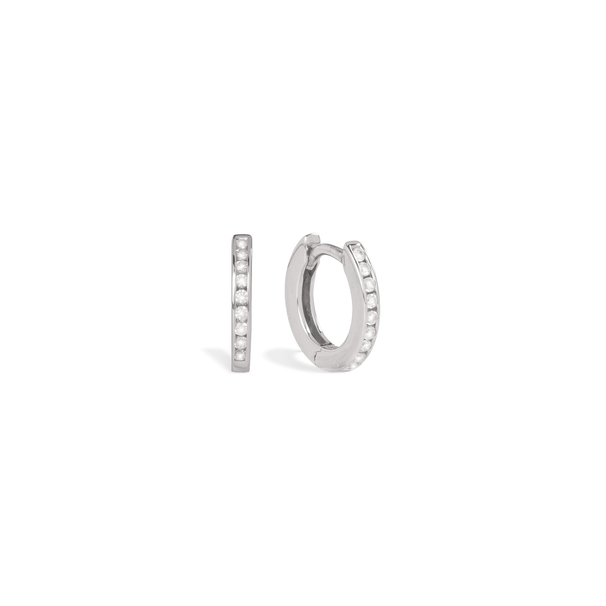 Blue Francis Gramercy Hoops Thin, thin rhodium-plated sterling silver huggie hoops for girls with cubic zirconia