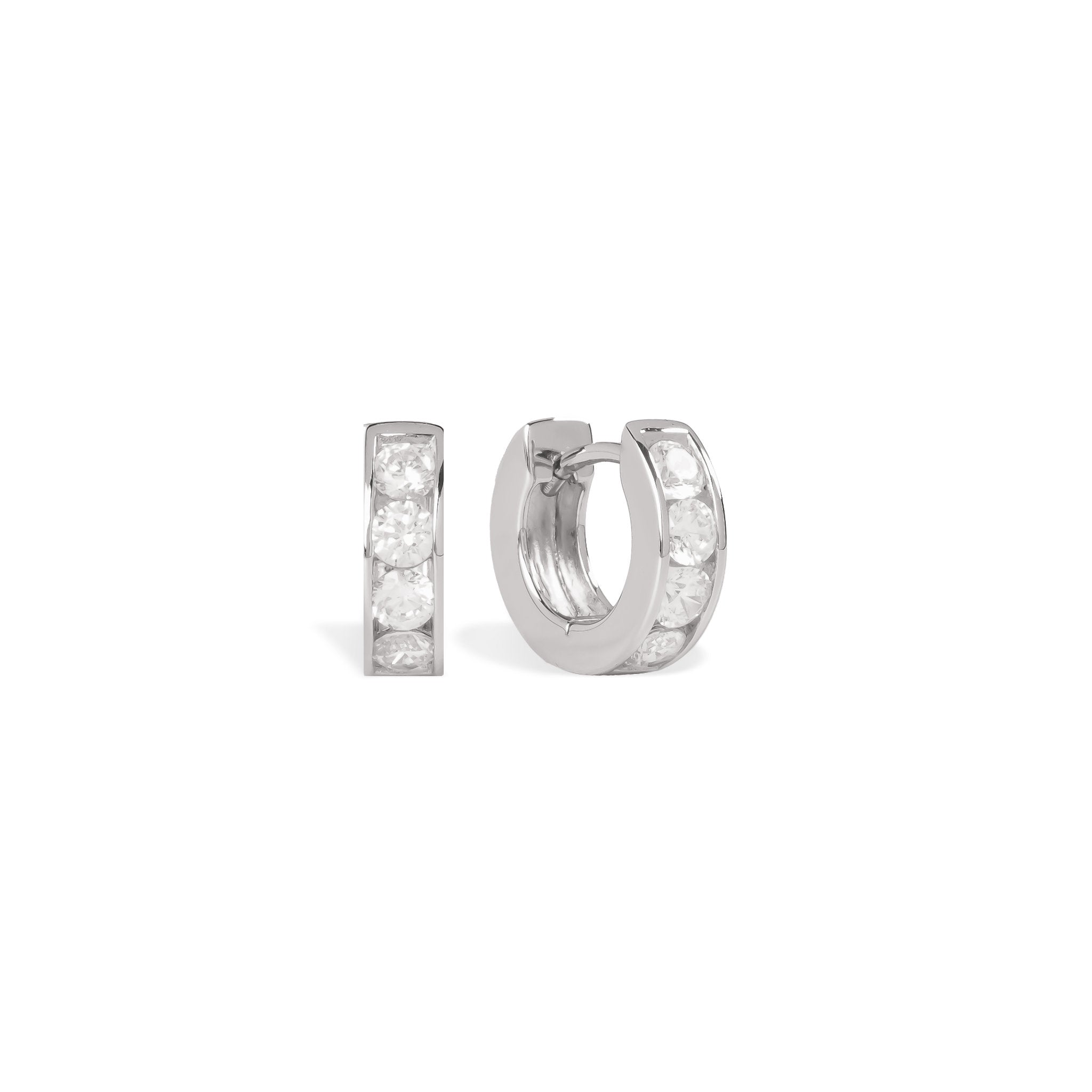 Blue Francis Gramercy Hoops, rhodium-plated sterling silver huggie earrings for girls with channel-set cubic zirconia