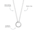 Blue Francis Liam Circle Clasp Necklace details: sterling silver chain, made in Italy, circle clasp to add charms