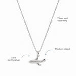 Blue Francis Liam Plane Pendant in rhodium-plated sterling silver with detailed airplane windows and wings; chain sold separately.