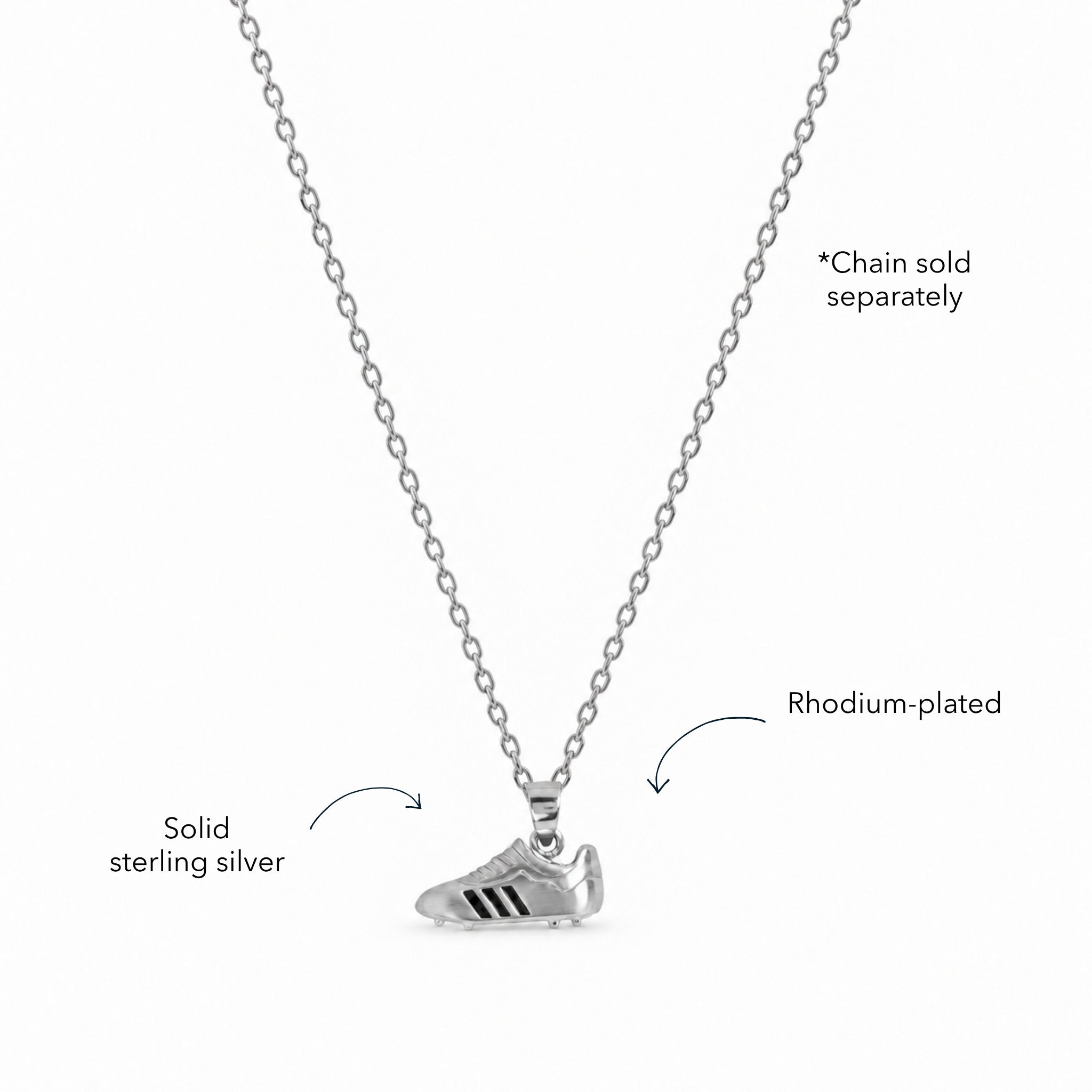 Blue Francis Liam Soccer Shoe Pendant in rhodium-plated sterling silver with black stripe details; chain sold separately.