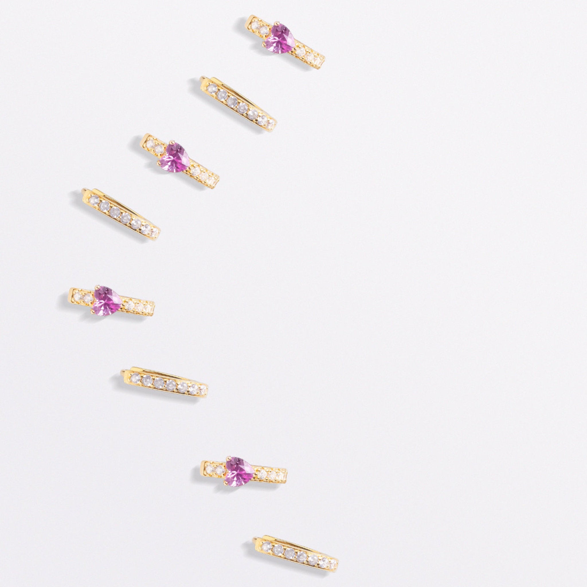 Blue Francis Chelsea Twinkle Hoops and Chelsea Twinkle Heart, gold vermeil huggie earrings with cubic zirconia