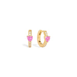 Blue Francis Chelsea Twinkle Heart, gold vermeil huggie earrings for girls with a pink heart cubic zirconia