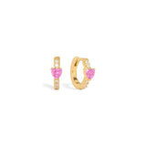 Blue Francis Chelsea Twinkle Heart, gold vermeil huggie earrings for girls with a pink heart cubic zirconia