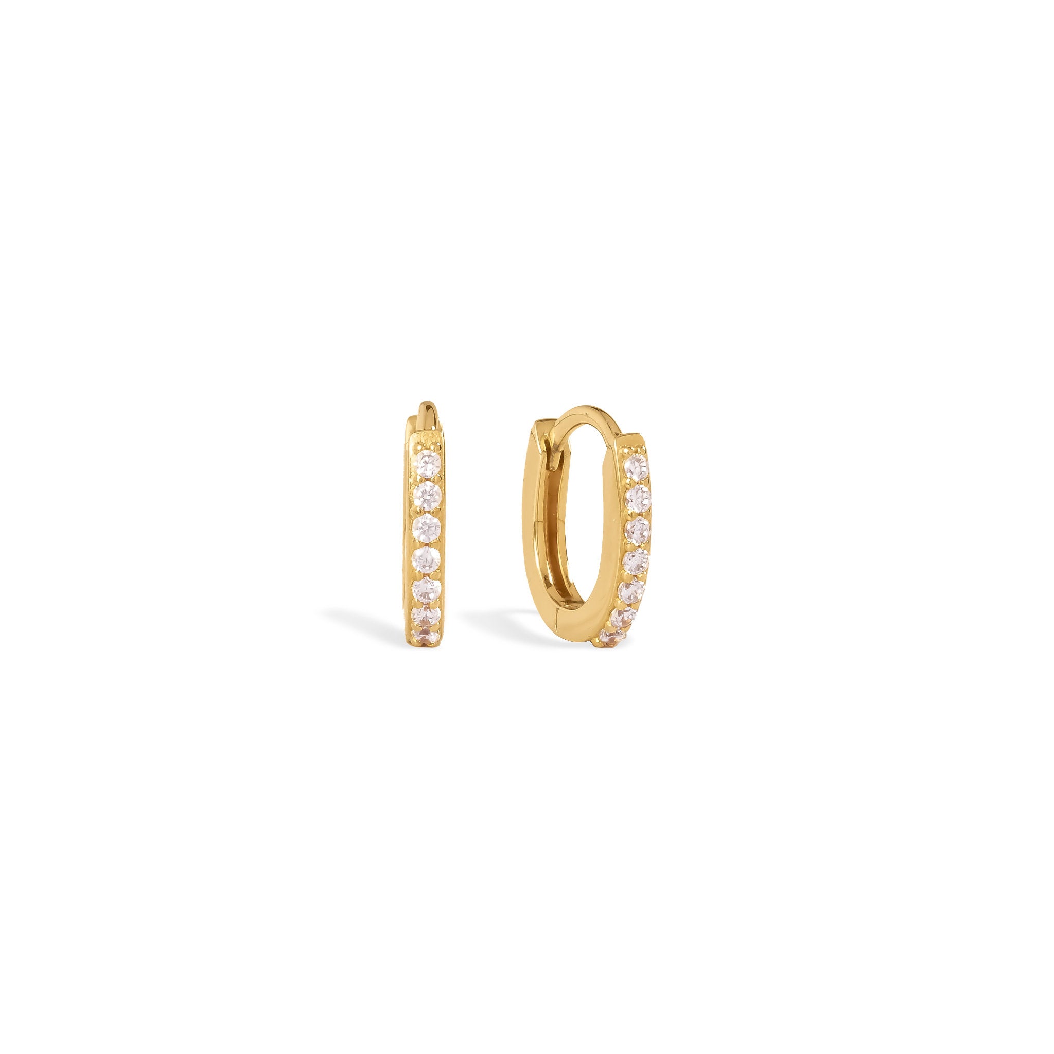 Blue Francis Chelsea Twinkle Hoops, gold vermeil huggie earrings for girls with cubic zirconia