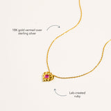 Blue Francis Ruby Liberty Necklace in 18K gold vermeil over sterling silver, with a sculpted pendant and lab-created ruby.