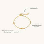 Blue Francis Twinkle Bracelet in 18K gold vermeil over sterling silver, with clear stones and an adjustable extension chain.