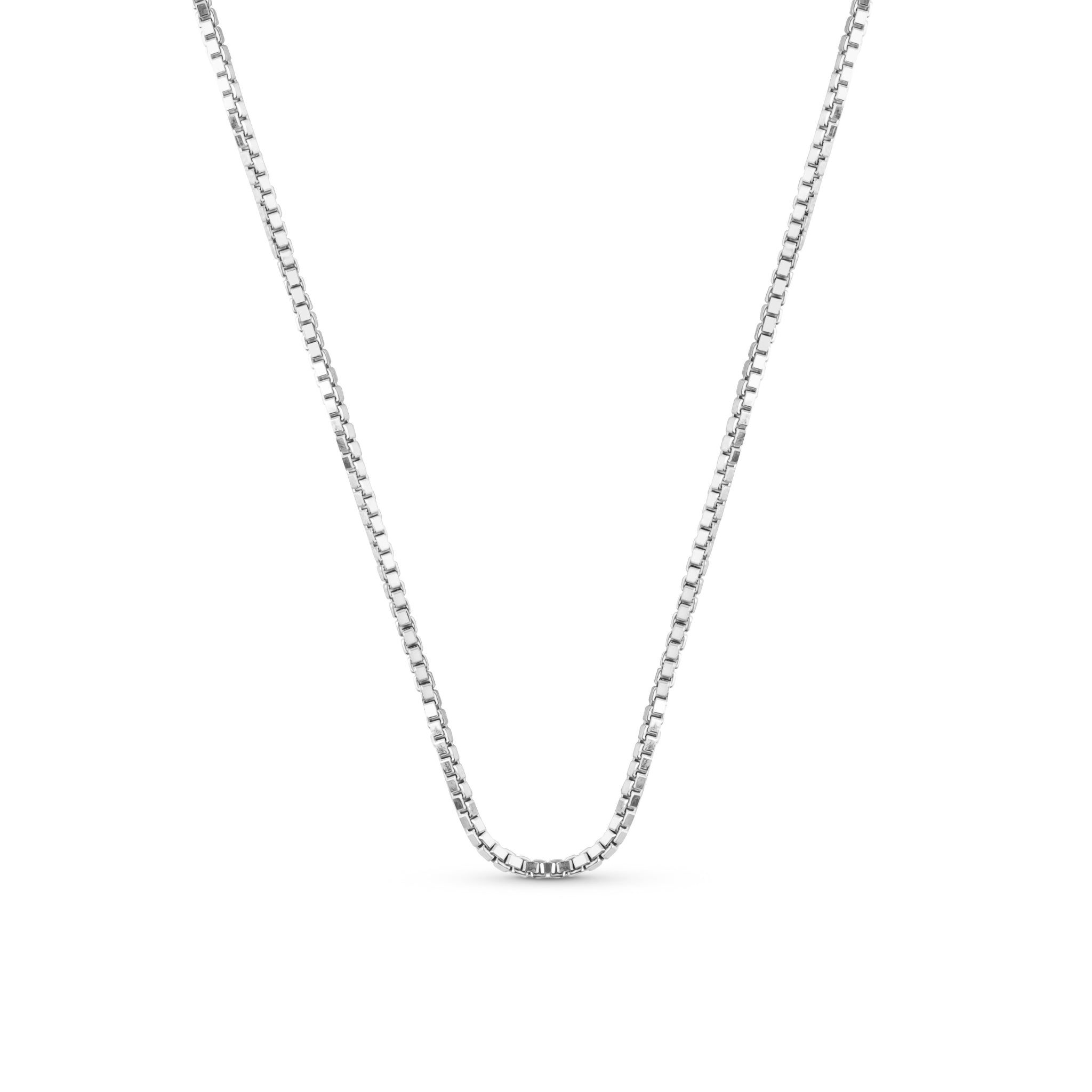 Blue Francis Sterling Silver Chain made in Italy size 1mm. Silver chain necklace on a white background.