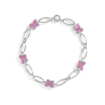 Brooklyn Butterfly Bracelet - a solid sterling silver bracelet with pink enamel, shown flat on white background.