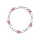 Brooklyn Butterfly Bracelet - a solid sterling silver bracelet with pink enamel, shown flat on white background.