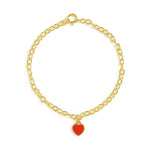 Blue Francis - Red Central Heart Bracelet - Gold vermeil bracelet with a red enamel heart charm on a white background