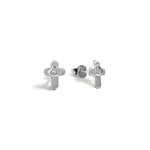 Blue Francis - Brooklyn Cross Studs is a Sterling silver stud earrings with cubic zirconia stone on heart shape and on a white background