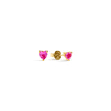 Blue Francis - Ruby Liberty Studs - Heart-shaped pink ruby synthetic gemstone earrings with gold vermeil settings on a white background