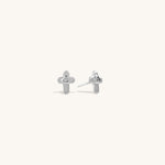 Brooklyn Cross Stud Earrings in sterling silver with cubic zirconia, shown close-up on neutral background for product detail clarity.