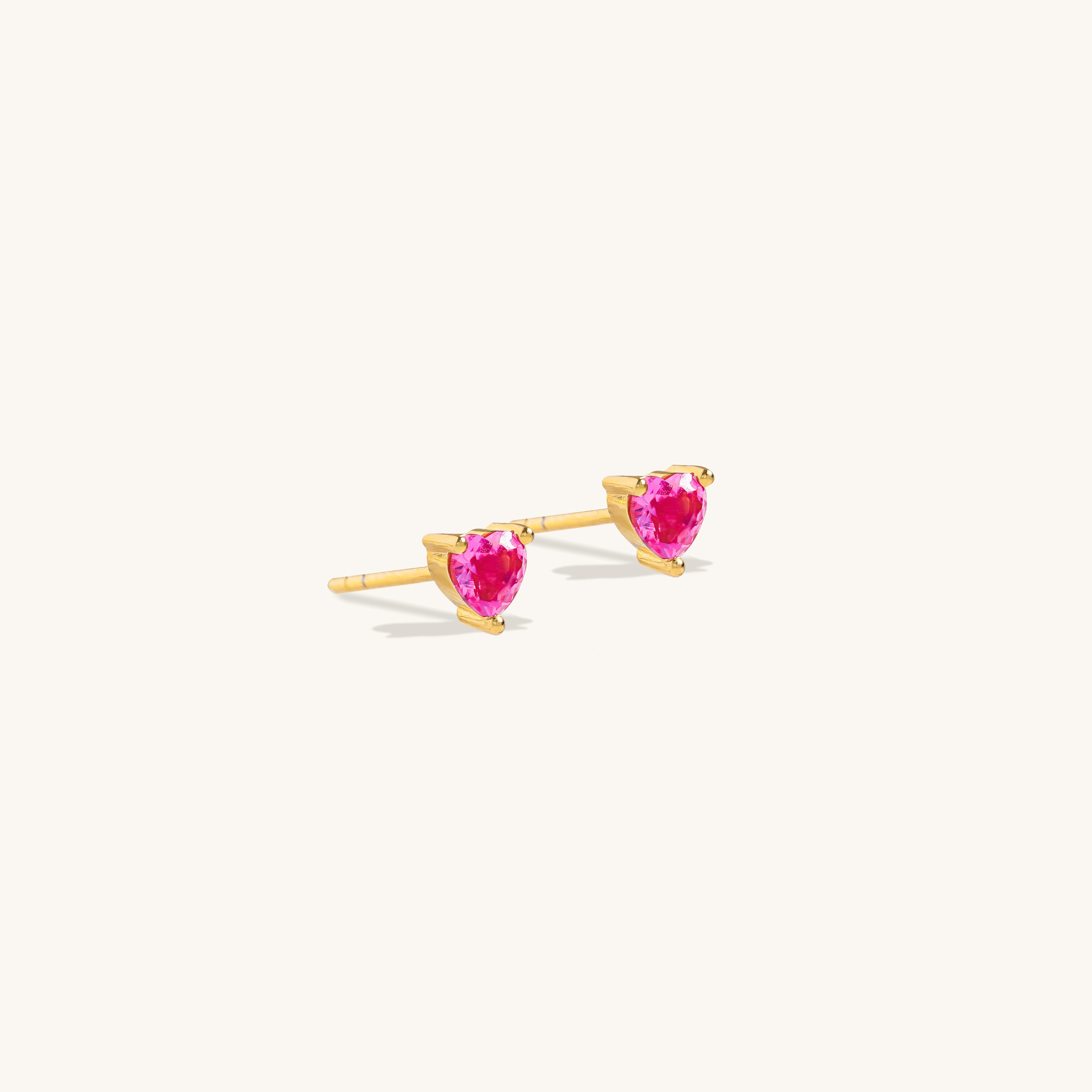 Vibrant pink gemstone heart stud earrings in vermeil gold, 2.5 micron 18K gold plated sterling silver, Valentine's Day jewelry, luxury pink ruby earrings
