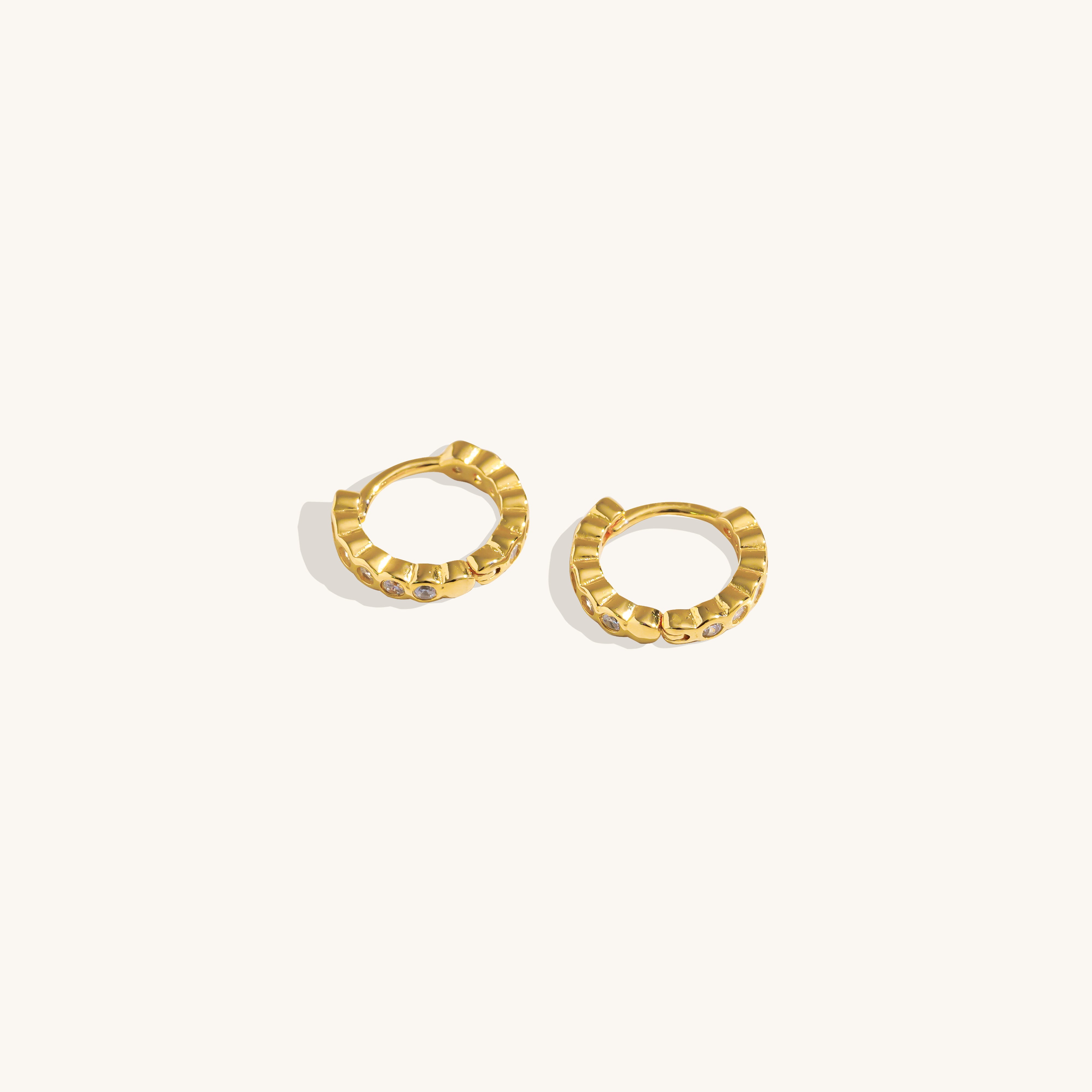 Designer vermeil gold textured hoop earrings with cubic zirconia 18K gold plated sterling silver huggie earrings, luxury jewelry, special occasion accessories
