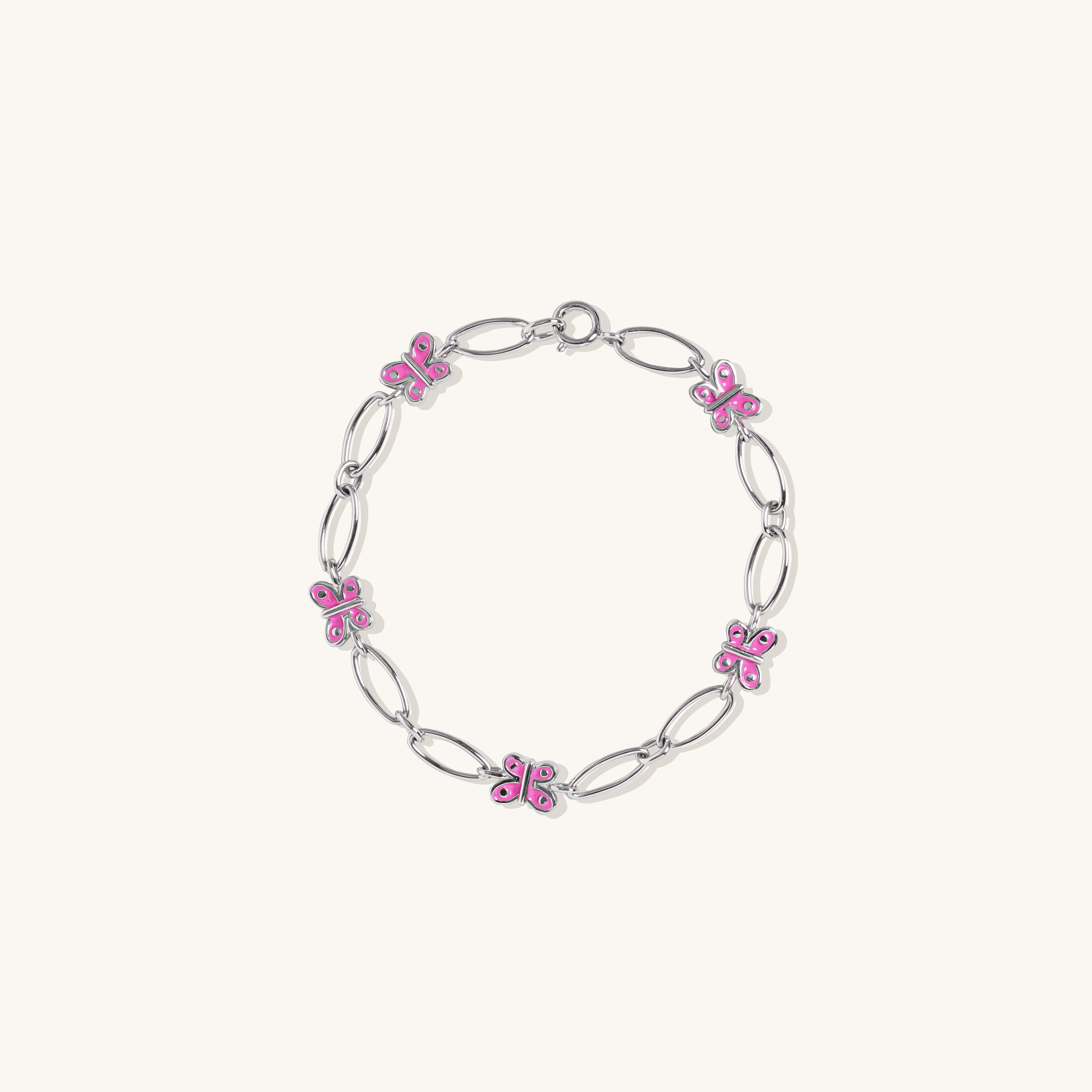 Sterling silver children's butterfly charm bracelet with pink enamel butterflies, girls jewelry, kids accessories, delicate chain link design, birthday gift for girls