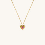 Gold vermeil kids heart necklace with pink ruby corundum gemstone, elegant children’s jewelry gift for birthdays and special occasions.