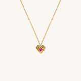 Gold vermeil kids heart necklace with pink ruby corundum gemstone, elegant children’s jewelry gift for birthdays and special occasions.