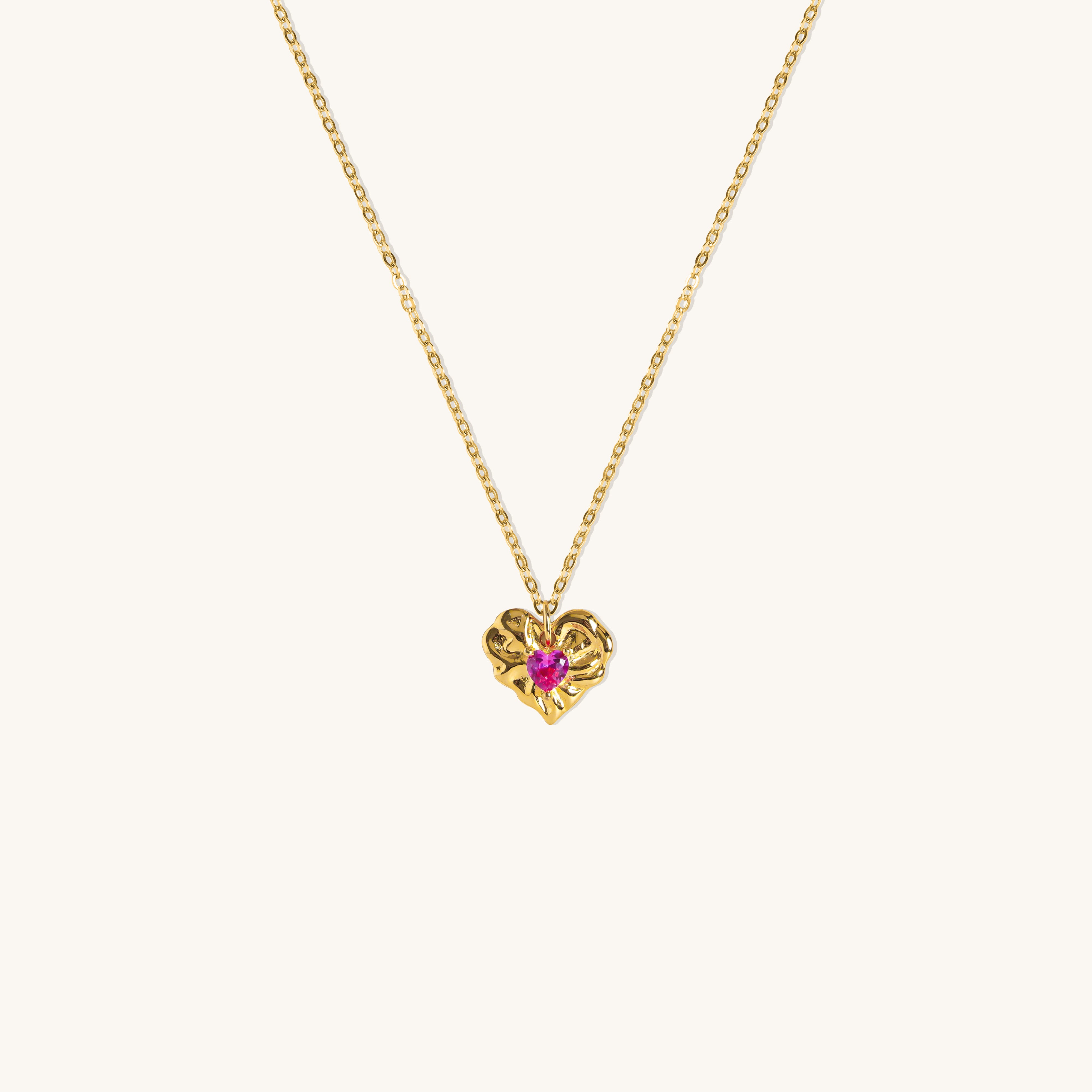 Gold vermeil kids heart necklace with pink ruby corundum gemstone, elegant children’s jewelry gift for birthdays and special occasions.