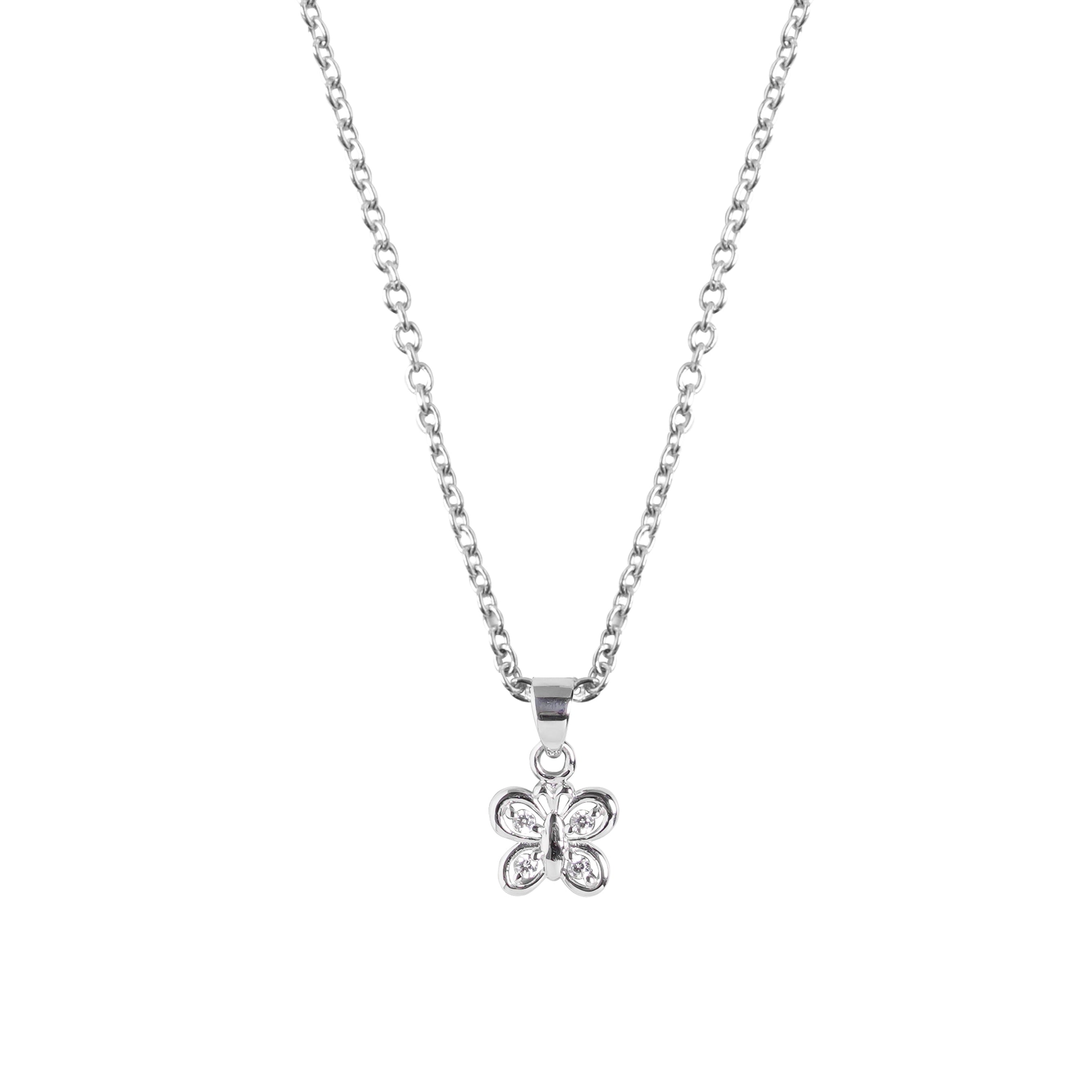 Silver Butterfly necklace with Cable Chain on a white background - Brooklyn Butterfly Necklace - BLUE FRANCIS