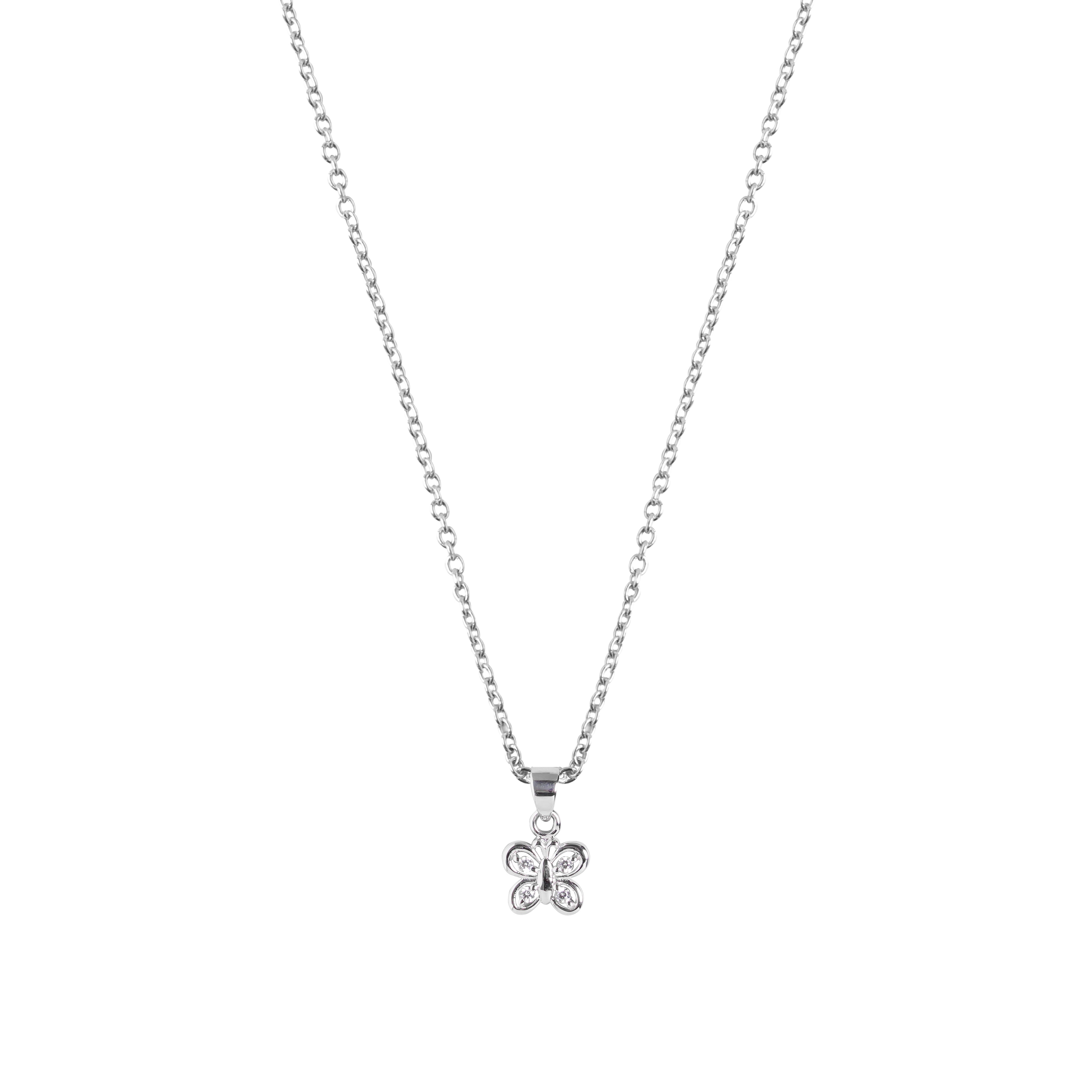 Silver Butterfly necklace with Cable Chain on a white background - Brooklyn Butterfly Necklace - BLUE FRANCIS