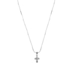 Silver necklace with a small pendant on a white background - Brooklyn Cross Necklace Box Chain - Blue Francis