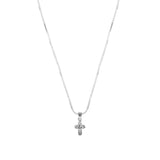 Silver necklace with a small pendant on a white background - Brooklyn Cross Necklace Box Chain - Blue Francis