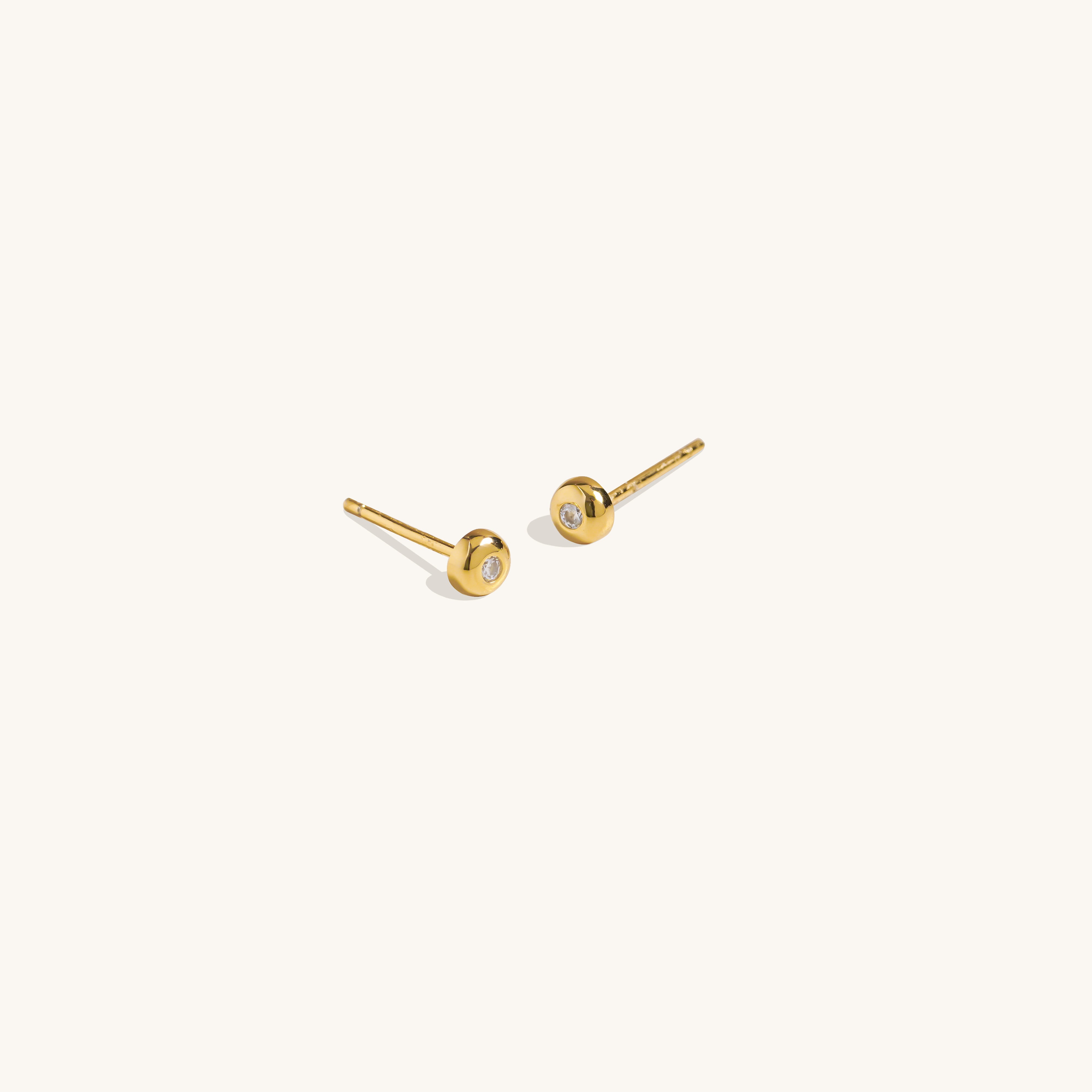Minimalist vermeil gold cubic zirconia stud earrings, small round bezel set earrings, 3 micron thick 18K gold plated sterling silver jewelry, everyday luxury
