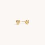 Vermeil gold heart stud earrings with cubic zirconia center, romantic jewelry, 2.5 micron thick 18K gold plated sterling silver, heart-shaped earrings