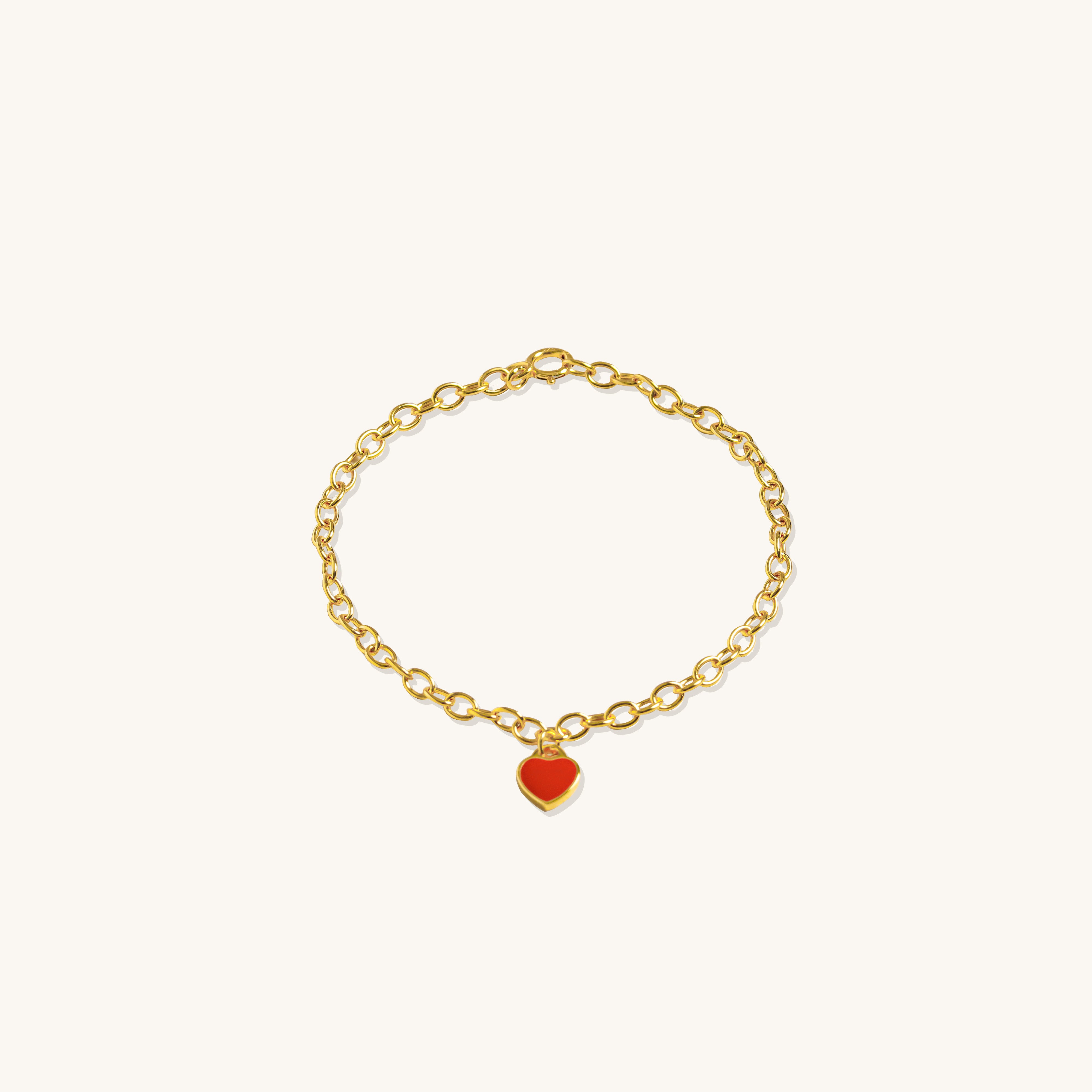 Vermeil children's heart charm bracelet, red enamel heart pendant, kids jewelry, girls gold chain bracelet, dainty design, perfect gift for little girls